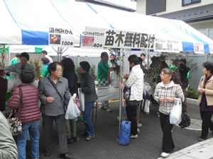 秋には、産業祭りで苗木を配布。